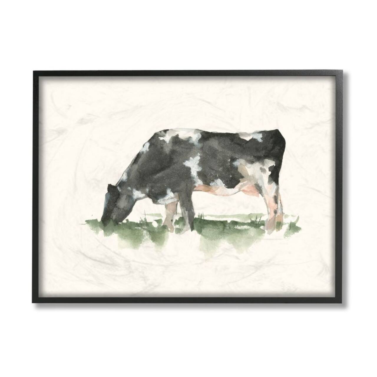 Stupell Industries Grazing Cow in Field Watercolor Wall Art in Black Frame
